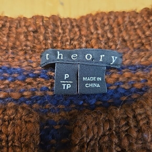 Theory Aegea B Athos Sweater Womens Small Brown & Navy Blue Wool Blend Striped - Picture 8 of 10